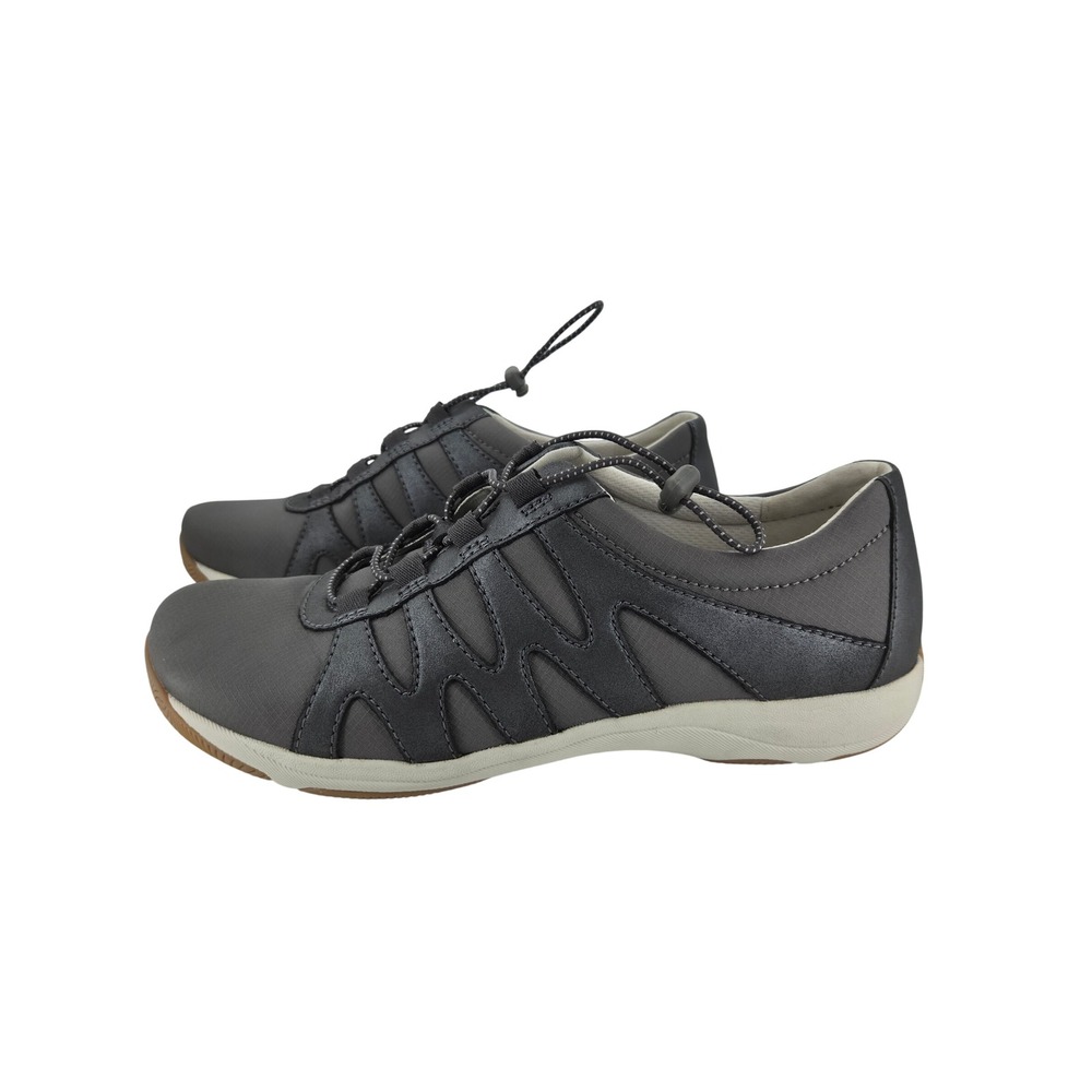 Dansko Harlie Charcoal Grey Leather Fabric Bungee Walking Shoes Sneaker Women 41